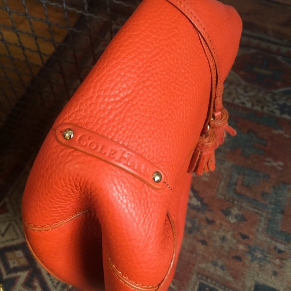 Cole Haan-Orange Pebble Leather Satchel-Hobo Bag - Picture 3 of 8